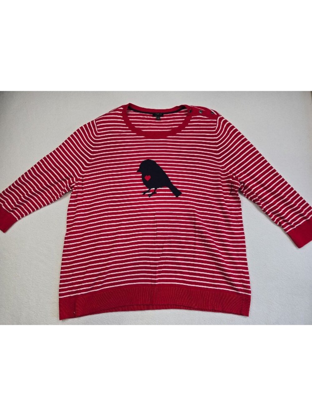 Talbots Womens 2X Red & White Striped Bird Lightweight Sweater